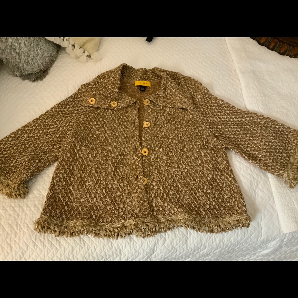 ST JOHN GOLD SWEATER JACKET with fringe
